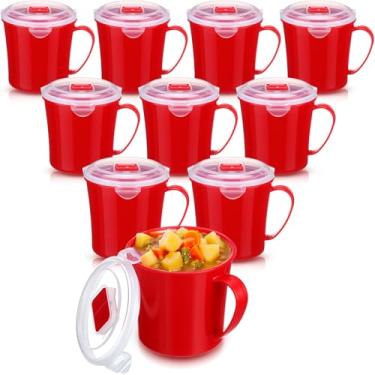 Imagem de Nuenen 10 peças de caneca de sopa de micro-ondas de 623 g com tampa e ventilação de liberação de vapor, recipientes de alimentos seguros para micro-ondas com alças para sopa, macarrão, lanches