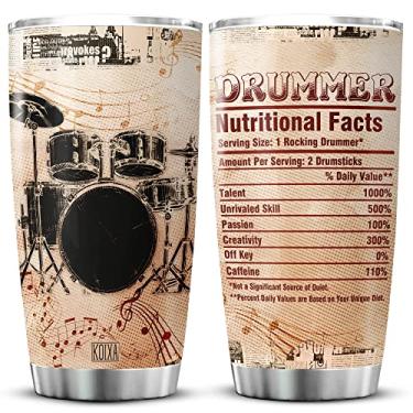 Imagem de KOIXA Copo de fatos nutricionais para bateristas presente para amantes da música copo de café de aço inoxidável com tampa 590 ml presentes de aniversário para homens caneca de viagem isolada vintage