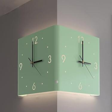 Imagem de Relógios de parede, novo relógio de parede LED para sala de estar, relógio de parede de canto de dois lados com arco criativo, relógio de parede de canto digital, relógio de parede mudo de instalação