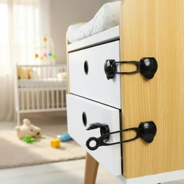 Imagem de Kit 6 Travas Bebê Gaveta Porta Preto com Adesivo 3M