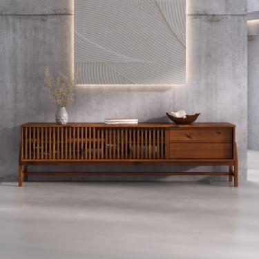 Imagem de IDIMEX Rack Ripado Para Sala TV 75 Polegadas Minimalista 2 Gavetas Madeira Castanho Adamo