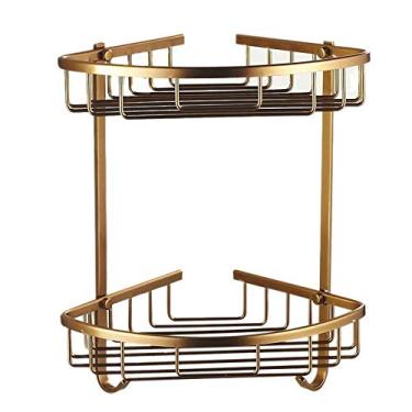 Imagem de Prateleiras de parede, suporte de canto de banheiro, montagem na parede, acabamento antigo, alumínio, banheiro, chuveiro, xampu, prateleira, suporte de cesta de camada dupla