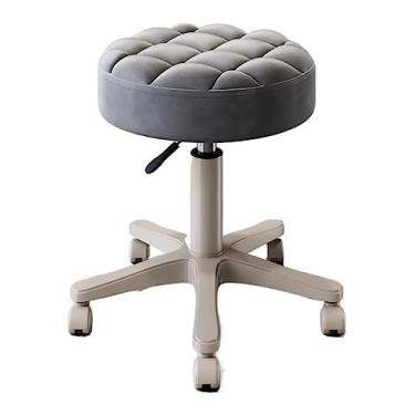 Imagem de WYUYIWH Banqueta de bar, banqueta de bar, banquinho de bar redondo com rodas giratórias de 360°, cadeira com rodinhas bege, assento de couro PU, ajustável, banco, balcão, cadeiras de bar, cadeiras de