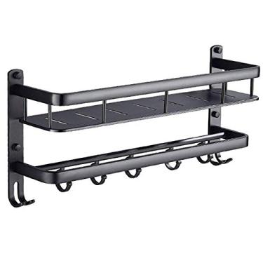 Imagem de MTYLX Prateleira de cozinha removível, prateleira de armazenamento, espaço preto, alumínio, banheiro, montagem na parede, toalha de banho, gancho, 9 tamanhos, preto, 50 x 12,5 x 23,5 cm