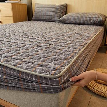 Imagem de Lençol de cama com bolso profundo resistente para colchão queen, protetor de colchão de algodão acolchoado, capas de colchão de treliça para apartamentos de quarto masculino cinza 1 150 * 200 cm