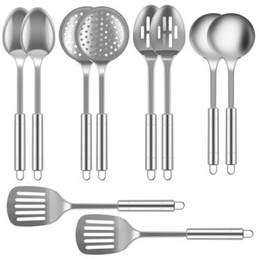 Imagem de Conjunto de utensílios de cozinha, colheres de aço inoxidável, espátula, colher de cozinha, lava-louças, acessórios wok com orifício para pendurar (10)