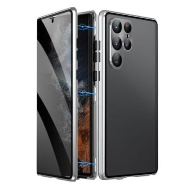 Imagem de Umiup Capa magnética para Samsung Galaxy S23 Ultra/S23 Plus/S23, capa de metal de vidro, cobertura total, capa galvanizada antiarranhões, prata, S23 de 6,1 polegadas