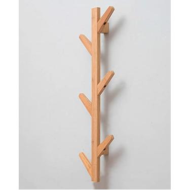 Imagem de Cabide de porta, gancho de parede, gancho de casaco, cabide de parede para casaco de árvore, suporte de parede, trilho de roupas com 6 ganchos 78 cm, branco (cor: Cor de madeira)