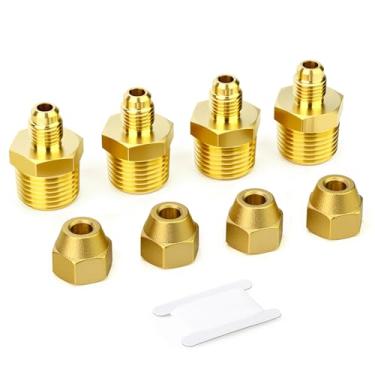 Imagem de GORAGUCHI 4 peças de encaixe de tubo de latão, meia união com porca flare, 1/10.2 cm flare e 1/10.2 cm x 1/5.1 cm tubo macho, para ar/combustível/água/gás/óleo