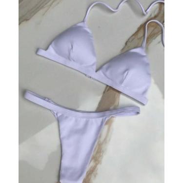 Imagem de Conjunto Biquíni feminino biquíni De fita Fio Dental Na Cor Branco Com
