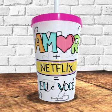 Imagem de Copo com canudo holográfico 550ml dia dos namorados ref0233 - casa fé