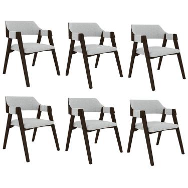 Imagem de Kit 6 Cadeiras Sala de Jantar e Jogos Carteados Madeira Maciça Poker Linho Cinza/Capuccino G42 - Gran Belo