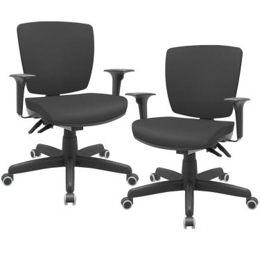 Imagem de Kit 02 Cadeiras de Escritório Executiva Office Giratória Preto Baixa Flexi P03 Vinil Preto - Lyam
