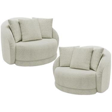 Imagem de Kit 02 Poltronas Decorativa Para Sala Estar Base Giratória Witta M03 Bouclê Bege Claro - Lyam Decor