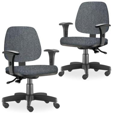 Imagem de Kit 02 Cadeiras de Escritório Giratória Executiva Ergonômica Job L02 Linho Chumbo - Lyam Decor