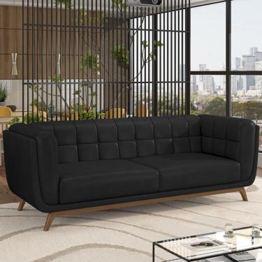 Imagem de Sofá Decorativo Sala de Estar 180cm Rocket 2 Lugares Base Madeira PU Preto G45 - Gran Belo