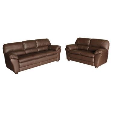 Imagem de Jogo de Sofá 2 e 3 Lugares Sala de Estar Pés Madeira Laura Couro Chocolate - Gran Belo