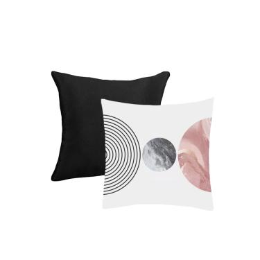 Imagem de Capa de Almofada Rosa Lisa Preto Toque Veludo Circulos 2un