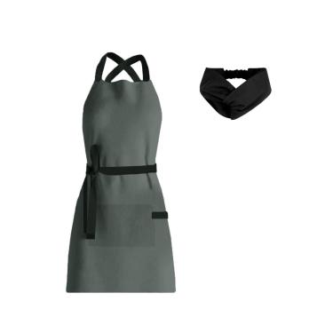 Imagem de Avental e Faixa de Cabelo Cinza Preto Chef Cozinha Bistro