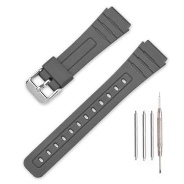Imagem de Pulseira de relógio de TPU compatível com Casio F-91W/F-84/F-94/F-105/F-108/A-158/A-168 masculina e feminina de 18 mm, Fivela cinza/prata, One Size