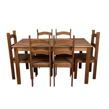 Imagem de Mesa Retangular de Madeira Maciça com 6 Cadeiras - Durabilidade e Conforto em Pinus Natural (Chocolate)