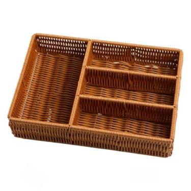 Imagem de Organizador Porta Talheres Cozinha Porta Talher 4 Divisórias Marrom Resistente Gaveta Bancada Utensílios