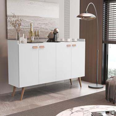 Imagem de Aparador Buffet Zeus 4 Portas Retrô Cantinho do Café Bar Sala Design Vintage com Pés Palito, Para Sala de Estar e Jantar (Branco)