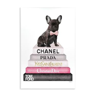 Imagem de Stupell Industries Placa de parede Book Stack Fashion Buldogue Francês, 25 x 38 cm, multicolorida