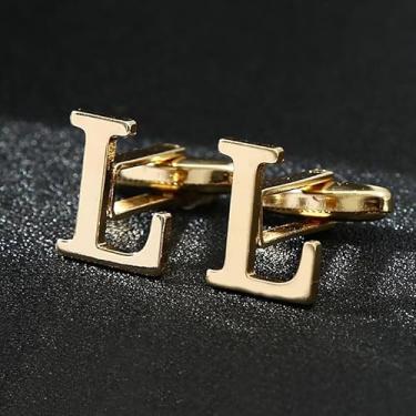Imagem de Abotoaduras masculinas clássicas de ouro BLC273-P, Letter L, Ferro, Sem Pedra Preciosa