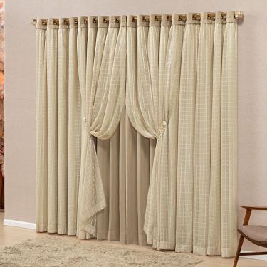 Imagem de Cortina Monte Real 4,00m x 2,70m Tecido Blackout Voal Trabalhado Xadrez Sala Quarto - Chocolate