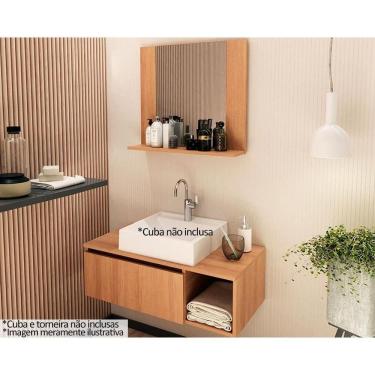 Imagem de Armário C- Balcão Banheiro Suspenso Bn3601 S- Cuba 80cm E Espelho Bn3610 Amêndoa - Tecno Mobili