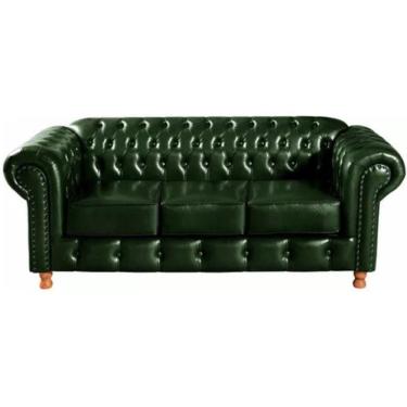 Imagem de Sofá Chesterfield Luís Xv 3 Lugares Vintage Retrô Capitonê Couro Verde