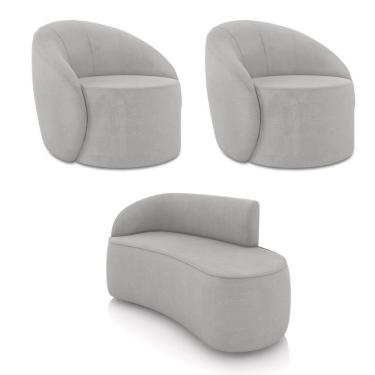 Imagem de Sofá 2 Lugares Orgânico 140cm Morgan E 2 Poltronas Lua Suede Cinza D03 - D'rossi