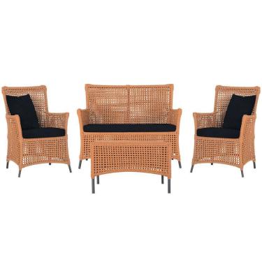 Imagem de Jogo Sofá 2 Poltronas E Mesa Igapó Preta E12 Trama Original Terra Cota