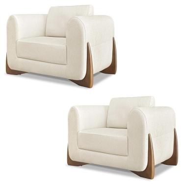 Imagem de Poltrona Para Sala Base De Madeira Kit 2 Izzy S06 Linho Natural - Mpozenato
