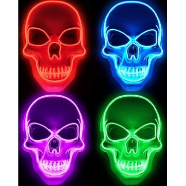 Imagem de Vinsot 4 Pcs Halloween Mask LED Light up Scary Spooky Skull Cosplay Skeleton Mask for Costume Parties Supplies Favor (Red,Purple,Green,Blue)