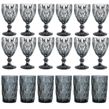Imagem de Genérico Conjunto de Copos e Taças Diamond em Vidro, Preto Fumê, Padrão Diamante, Design Moderno, para Casa, Restaurante e Bar, Resistente a Riscos, Lavável em Lava-Louças (18)
