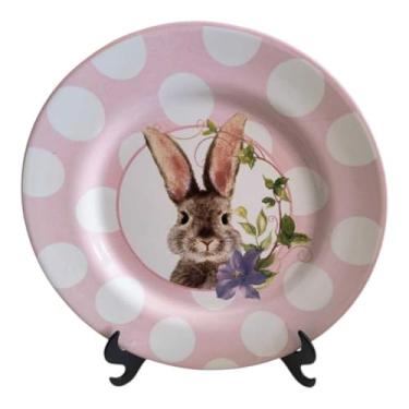 Imagem de Prato decorativo enfeite com suporte artigo casa cozinha decoracao festa mesa posta 21 cm (Coelho)