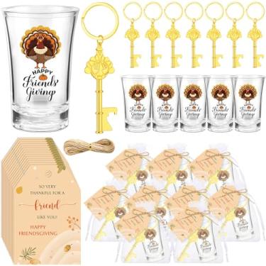 Imagem de Meanplan 12 conjuntos de lembrancinhas de festa de Ação de Graças para Ação de Graças Peru Copos de Vidro Abridor de Garrafas Chaveiro Cartões de Ação de Graças Feliz Amigos com Sacos Presente de Ação