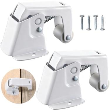 Imagem de Dreyoo 2 pacotes de tela e trava de porta de tempestade, base de 3,5 cm de largura com projeção de 3,5 cm, trava de mola de porta de tela para portas giratórias articuladas, armários e portas de