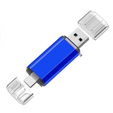 Imagem de Flash Drive USB de alta velocidade USB tipo C de 64 GB – Design compacto de 6,5 x 2 x 1 cm com ABS durável + estrutura de metal, azul