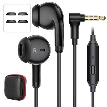 Imagem de Fones de ouvido com fio com conector auxiliar de 3,5 mm com microfone e controle de volume em linha, fones de ouvido intra-auriculares com isolamento de ruído de áudio cristalino para iPhone, Samsung