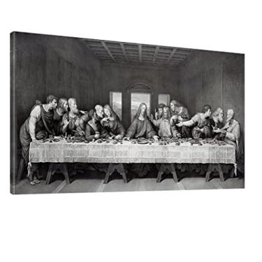 Imagem de Arte de parede em tela preta e branca Última Ceia Grande Jesus Senhor Ceia Poster Arte Decoração de parede Emoldurada para Escritório Jantar Quarto Sala de Estar-50,8 cm x 101,6 cm