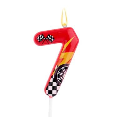 Imagem de Velas Aniversário com Tema Corrida, Velas com Números Corrida Design Roda Xadrez Vermelho Preto e Branco Decorações de Bolo Aniversário Adequadas para Festas Infantis (7)