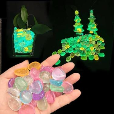 Imagem de 50 peças que brilham no escuro - pedras luminosas de cores mistas, acessórios para aquários de peixes, decoração faça você mesmo, seixos para jardim de fadas