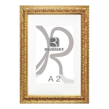 Imagem de RYZERIRT Moldura A2 de madeira, exiba imagens A3 com tapete ou A2 sem tapete, molduras douradas para pôster, moldura para pendurar na parede 03