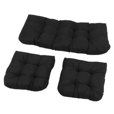Imagem de AUNMAS Almofada de Cadeira de Vime Tufada, Almofadas de Móveis de Vime para Móveis de Pátio Banco de Assento de Amor de Rattan, 3 Peças de Poliéster 1 Loveseat 2 Formato de u (Preta)