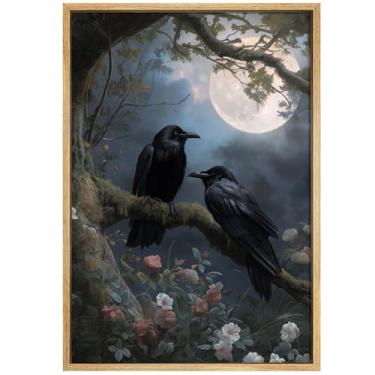 Imagem de Moody Crow Painting Halloween Raven Print Gótico Animal Pictures Moody Botanical Posters Gothic Crown Wall Art Dark Academia Paintings Vintage Raven Picture Eeuqiauot Bird Poster 40 x 61 cm sem