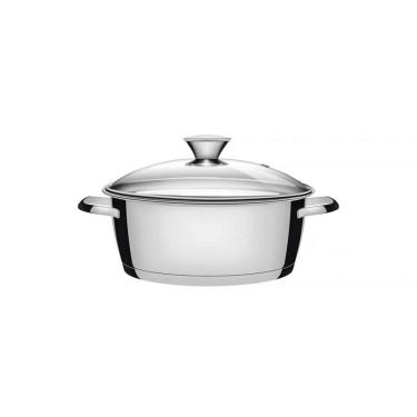 Imagem de Caçarola Rasa Allegra Em Aço Inox Com Fundo Triplo E Tampa De Vidro 22 Cm 3,3 L