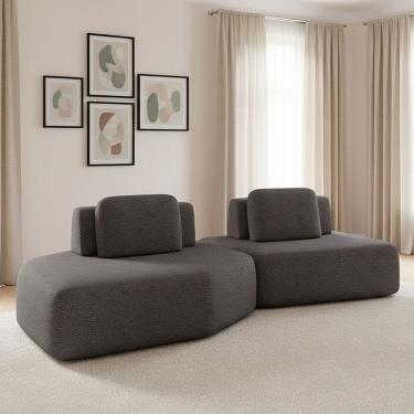 Imagem de Sofá 2 Lugares Orgânico Com Chaise E 1 Módulo Central Berlim Bouclê K01 - D'rossi Grafite